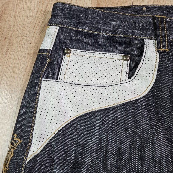 Vintage Russo Jeans 38x32 Black Wide Leg Y2K Hip Hop Streetwear Baggy - Picture 13 of 13